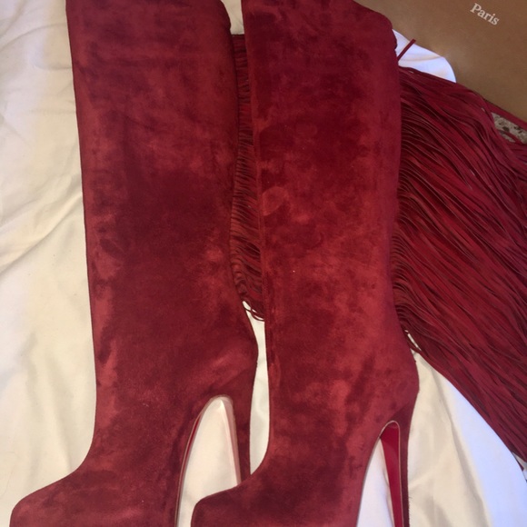 NEW Christian Louboutin INTERLOPA 160 Velours Fringe Boots - Picture 3 of 10